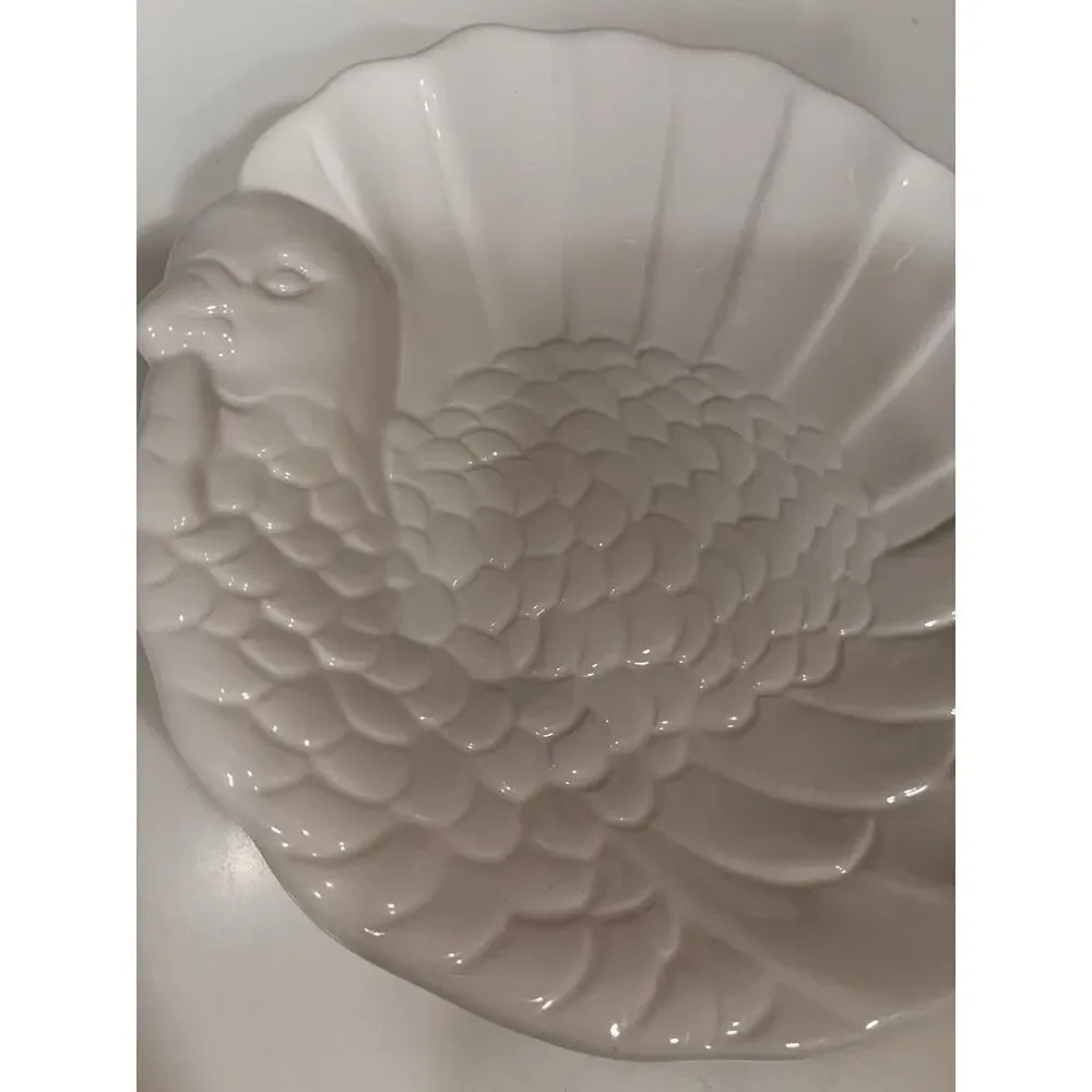 Pottery Barn Turkey Appetizer Plate Thanksgiving White Fall Excellent